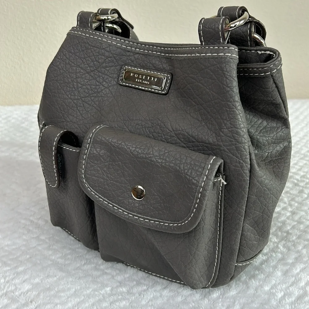 Rosetti Gray Mini Tote Shoulder Bag Faux Leather Vintage Purse - Picture 8 of 17